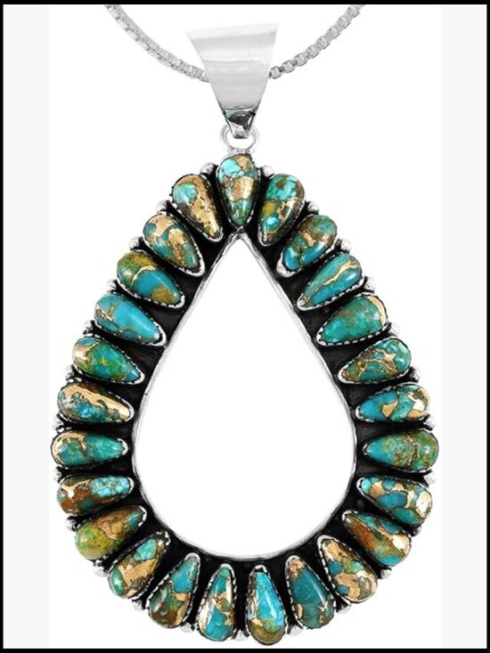 Jewelry - Sterling Silver Turquoise Pendant Necklace 20" Box Chain